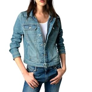 Zadig & Voltaire Kioky Denim Jacket Light Wash Distressed Size XS